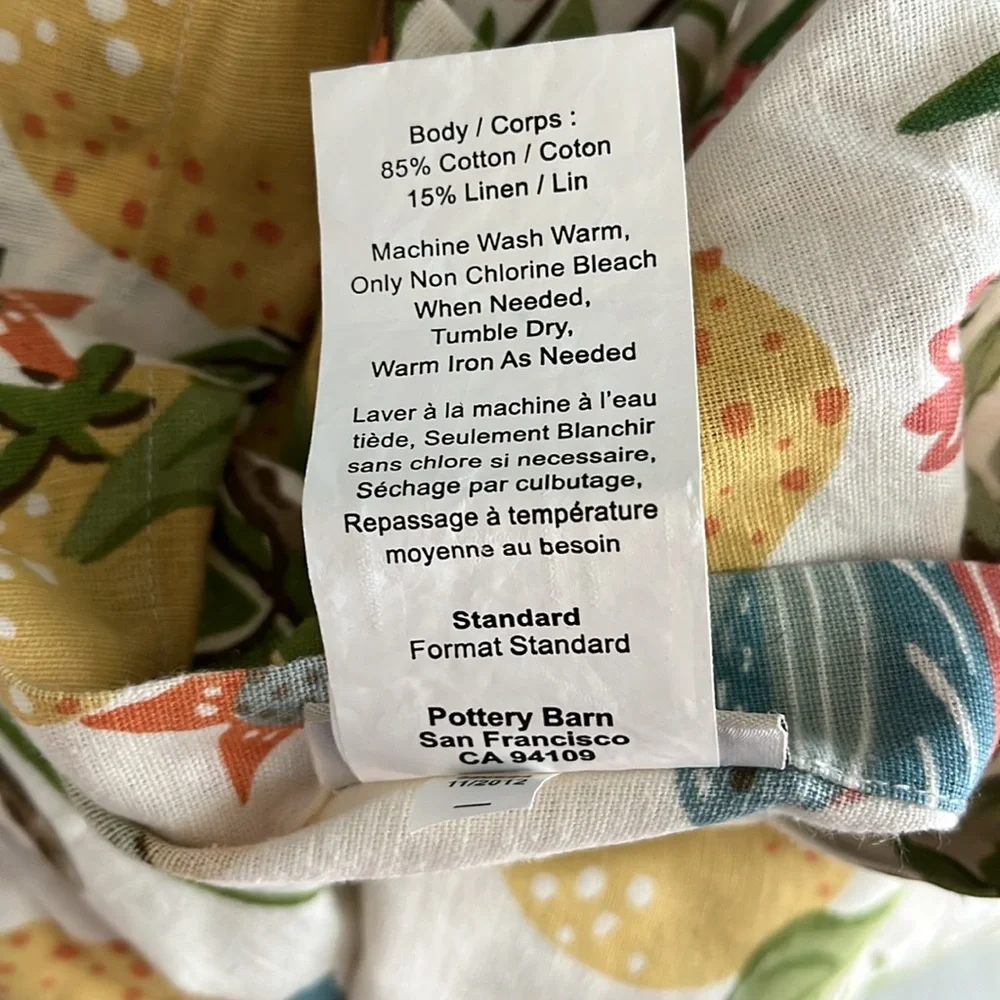 Pottery Barn 2 Jocelyn bird lemon floral pillow shams linen cotton Standard